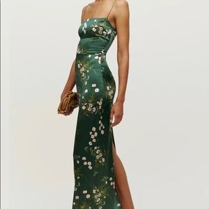 Reformation Frankie Silk Dress (green - size 6 - never worn)